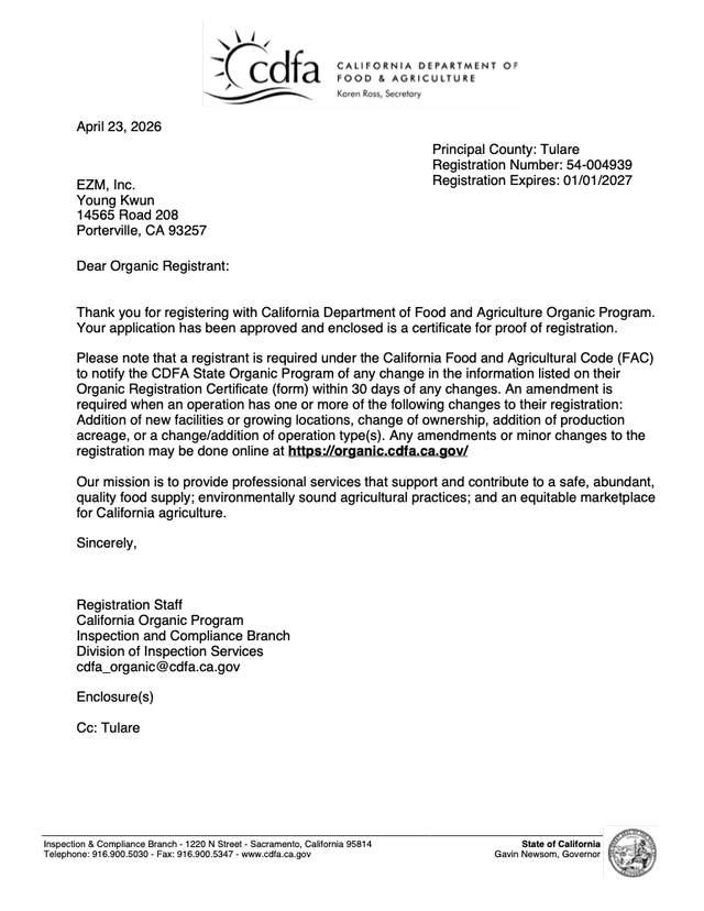 CDFA Organic Registration (2026) (first page preview)
