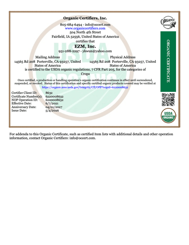 USDA Organic Certification (Organic Certifiers, 2026-2027) (first page preview)